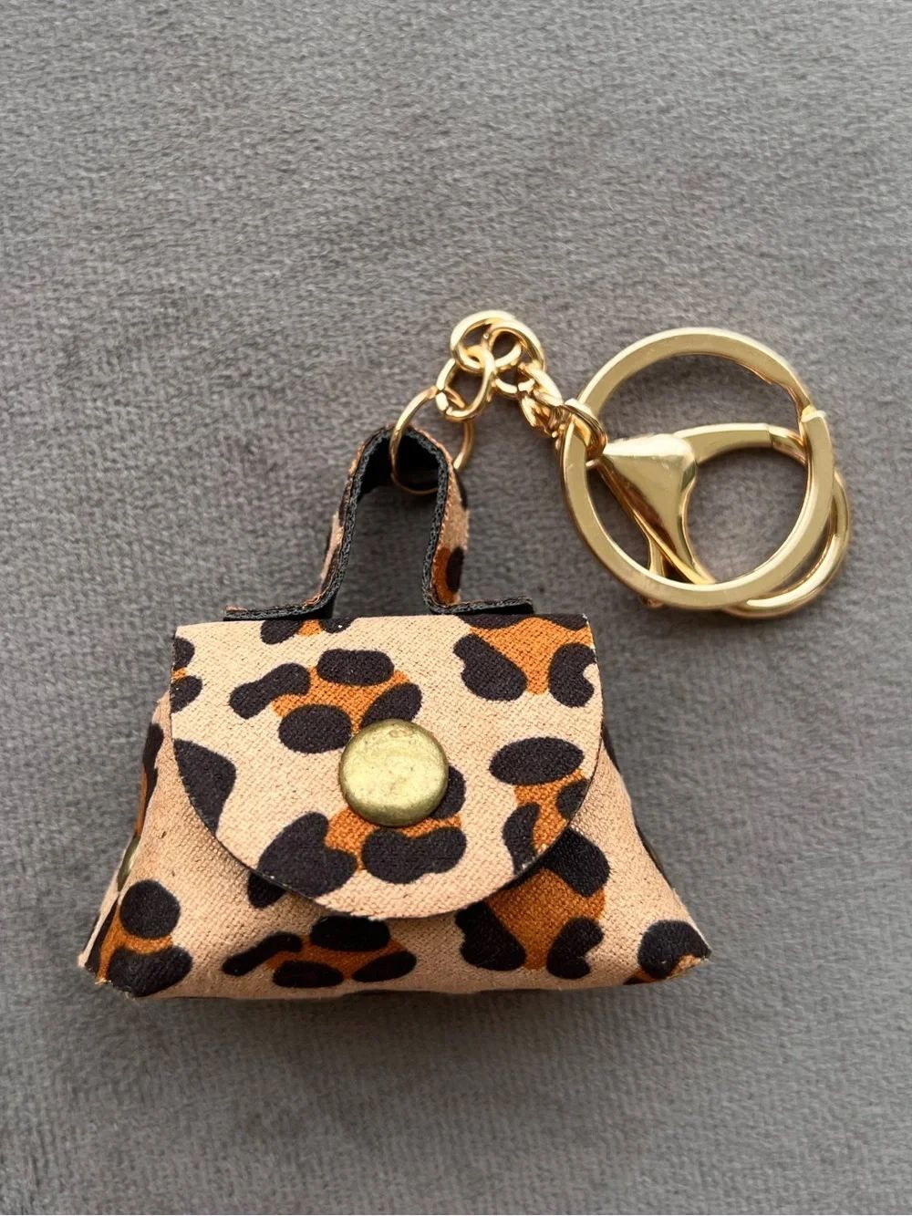 Tan And Black Leopard Print Mini Purse Keychain